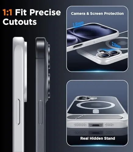 Temdan Magnetic Compatible with iPhone 16 Plus Case, [Built-in Invisible Kickstand][Compatible with MagSafe] [Military Grade Shockproof] Slim Translucent Matte Phone Case for iPhone 16 Plus 6.7