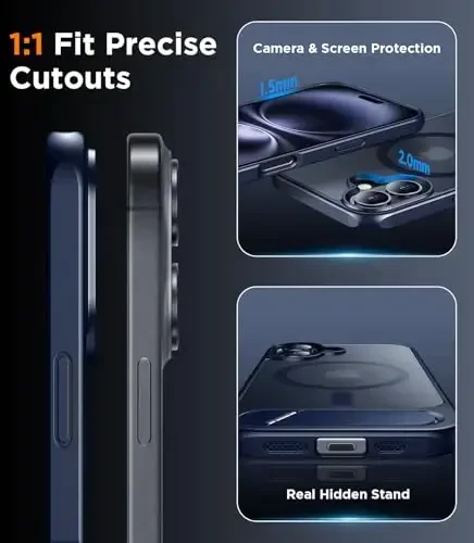 Temdan Magnetic Compatible with iPhone 16 Plus Case, [Built-in Invisible Kickstand][Compatible with MagSafe] [Military Grade Shockproof] Slim Translucent Matte Phone Case for iPhone 16 Plus 6.7