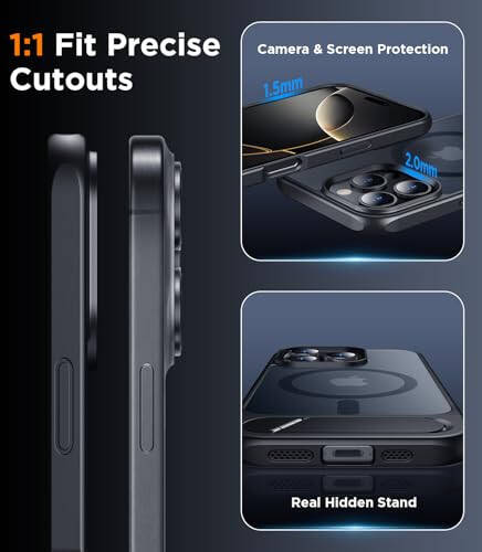 Temdan Magnetic Compatible with iPhone 16 Pro Case, [Built-in Invisible Kickstand][Compatible with MagSafe] [Military Grade Shockproof] Slim Translucent Matte Phone Case for iPhone 16 Pro 6.3