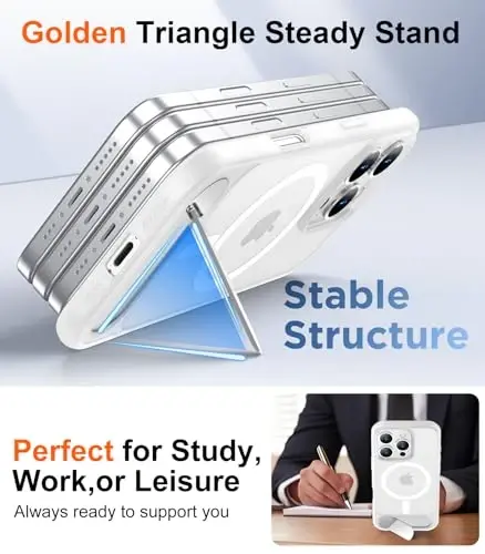 Temdan Magnetic Compatible with iPhone 16 Pro Case, [Built-in Invisible Kickstand][Compatible with MagSafe][Military Grade Shockproof] Slim Translucent Matte Phone Case for iPhone 16 Pro 6.3