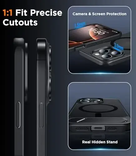 Temdan Magnetic Compatible with iPhone 16 Pro Max Case, [Built-in Invisible Kickstand][Compatible with MagSafe] [Military Grade Shockproof] Slim Translucent Matte Phone Case for iPhone 16 Pro Max 6.9