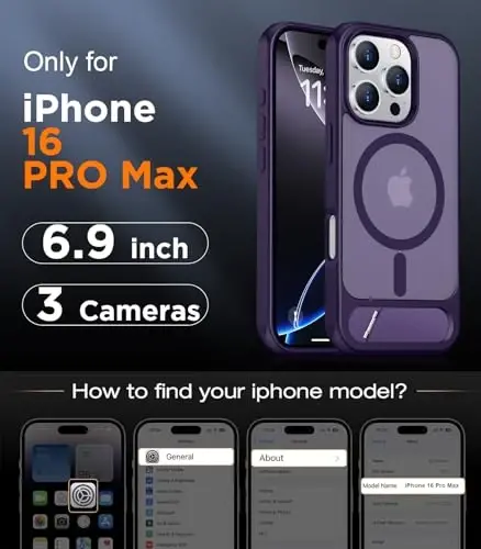 Temdan Magnetic Compatible with iPhone 16 Pro Max Case, [Built-in Invisible Kickstand][Compatible with MagSafe] [Military Grade Shockproof] Slim Translucent Matte Phone Case for iPhone 16 Pro Max 6.9