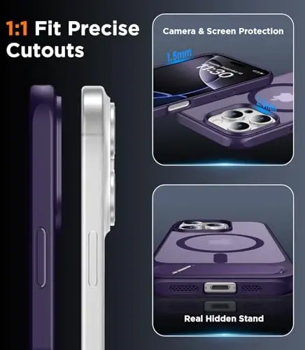 Temdan Magnetic Compatible with iPhone 16 Pro Max Case, [Built-in Invisible Kickstand][Compatible with MagSafe] [Military Grade Shockproof] Slim Translucent Matte Phone Case for iPhone 16 Pro Max 6.9