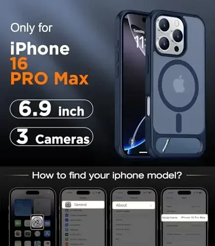 Temdan Magnetic Compatible with iPhone 16 Pro Max Case, [Built-in Invisible Kickstand][Compatible with MagSafe] [Military Grade Shockproof] Slim Translucent Matte Phone Case for iPhone 16 Pro Max 6.9