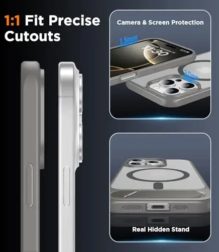 Temdan Magnetic Compatible with iPhone 16 Pro Max Case, [Built-in Invisible Kickstand][Compatible with MagSafe] [Military Grade Shockproof] Slim Translucent Matte Phone Case for iPhone 16 Pro Max 6.9