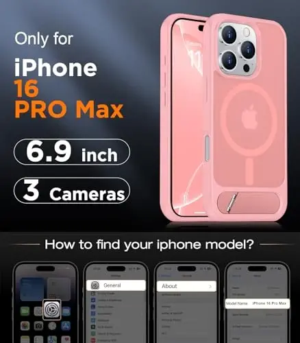 Temdan Magnetic Compatible with iPhone 16 Pro Max Case, [Built-in Invisible Kickstand][Compatible with MagSafe] [Military Grade Shockproof] Slim Translucent Matte Phone Case for iPhone 16 Pro Max 6.9