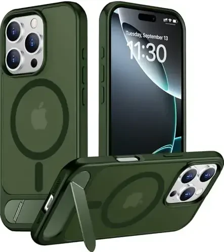 Temdan Magnetic Compatible with iPhone 16 Pro Max Case, [Built-in Invisible Kickstand][Compatible with MagSafe][Military Grade Shockproof] Slim Translucent Matte Phone Case for iPhone 16 Pro Max 6.9