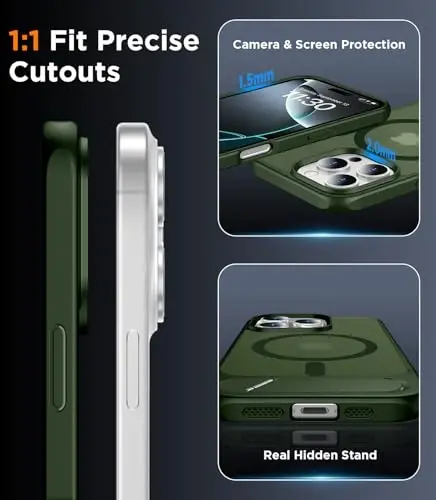 Temdan Magnetic Compatible with iPhone 16 Pro Max Case, [Built-in Invisible Kickstand][Compatible with MagSafe][Military Grade Shockproof] Slim Translucent Matte Phone Case for iPhone 16 Pro Max 6.9