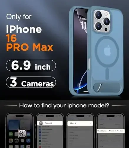 Temdan Magnetic Compatible with iPhone 16 Pro Max Case, [Built-in Invisible Kickstand][Compatible with MagSafe][Military Grade Shockproof] Slim Translucent Matte Phone Case for iPhone 16 Pro Max 6.9