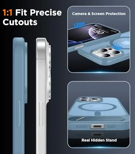 Temdan Magnetic Compatible with iPhone 16 Pro Max Case, [Built-in Invisible Kickstand][Compatible with MagSafe][Military Grade Shockproof] Slim Translucent Matte Phone Case for iPhone 16 Pro Max 6.9