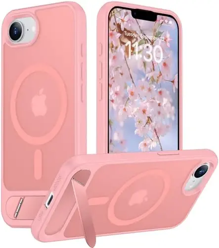 Temdan Magnetic Compatible with iPhone 16E Case, [Built-in Invisible Kickstand][Compatible with MagSafe][Military Grade Shockproof] Slim Translucent Matte Case for iPhone 16E 6.1