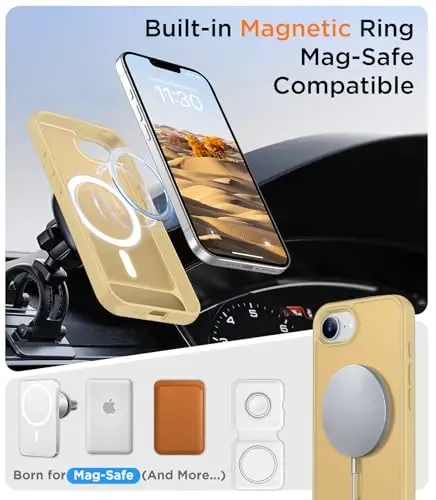 Temdan Magnetic Compatible with iPhone 16E Case, [Built-in Invisible Kickstand][Compatible with MagSafe][Military Grade Shockproof] Slim Translucent Matte Case for iPhone 16E 6.1