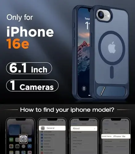 Temdan Magnetic Compatible with iPhone 16E Case, [Built-in Invisible Kickstand][Compatible with MagSafe][Military Grade Shockproof] Slim Translucent Matte Case for iPhone 16E 6.1