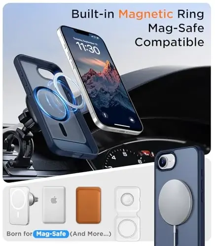 Temdan Magnetic Compatible with iPhone 16E Case, [Built-in Invisible Kickstand][Compatible with MagSafe][Military Grade Shockproof] Slim Translucent Matte Case for iPhone 16E 6.1