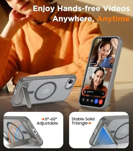 Temdan Magnetic Compatible with iPhone 16E Case, [Built-in Invisible Kickstand][Compatible with MagSafe][Military Grade Shockproof] Slim Translucent Matte Case for iPhone 16E 6.1