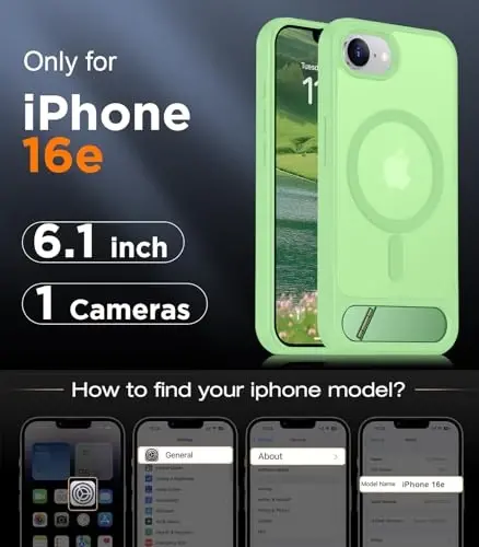 Temdan Magnetic Compatible with iPhone 16E Case, [Built-in Invisible Kickstand][Compatible with MagSafe][Military Grade Shockproof] Slim Translucent Matte Case for iPhone 16E 6.1