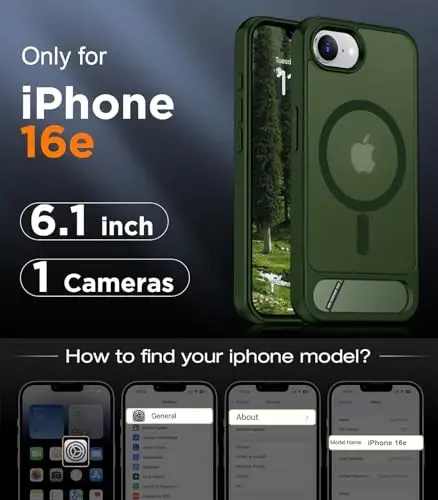 Temdan Magnetic Compatible with iPhone 16E Case, [Built-in Invisible Kickstand][Compatible with MagSafe][Military Grade Shockproof] Slim Translucent Matte Case for iPhone 16E 6.1