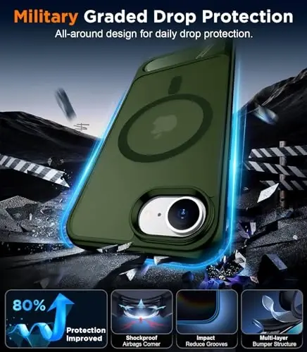 Temdan Magnetic Compatible with iPhone 16E Case, [Built-in Invisible Kickstand][Compatible with MagSafe][Military Grade Shockproof] Slim Translucent Matte Case for iPhone 16E 6.1