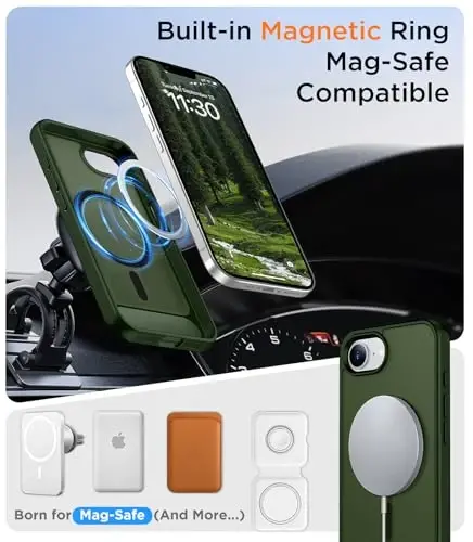 Temdan Magnetic Compatible with iPhone 16E Case, [Built-in Invisible Kickstand][Compatible with MagSafe][Military Grade Shockproof] Slim Translucent Matte Case for iPhone 16E 6.1