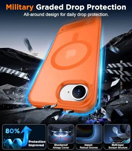 Temdan Magnetic Compatible with iPhone 16E Case, [Built-in Invisible Kickstand][Compatible with MagSafe][Military Grade Shockproof] Slim Translucent Matte Case for iPhone 16E 6.1