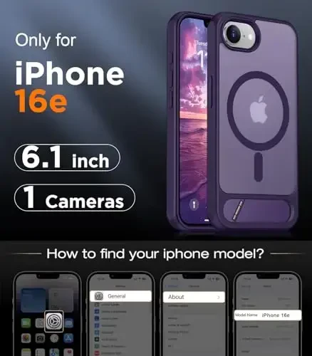 Temdan Magnetic Compatible with iPhone 16E Case, [Built-in Invisible Kickstand][Compatible with MagSafe][Military Grade Shockproof] Slim Translucent Matte Case for iPhone 16E 6.1