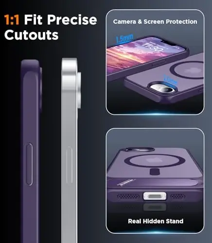Temdan Magnetic Compatible with iPhone 16E Case, [Built-in Invisible Kickstand][Compatible with MagSafe][Military Grade Shockproof] Slim Translucent Matte Case for iPhone 16E 6.1