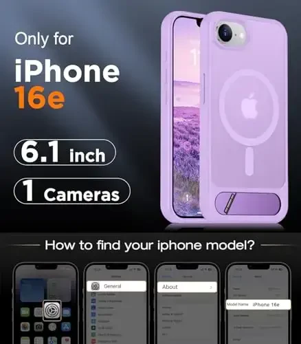 Temdan Magnetic Compatible with iPhone 16E Case, [Built-in Invisible Kickstand][Compatible with MagSafe][Military Grade Shockproof] Slim Translucent Matte Case for iPhone 16E 6.1