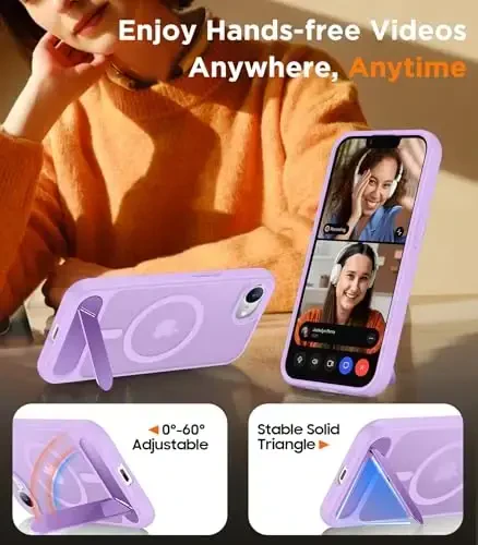 Temdan Magnetic Compatible with iPhone 16E Case, [Built-in Invisible Kickstand][Compatible with MagSafe][Military Grade Shockproof] Slim Translucent Matte Case for iPhone 16E 6.1