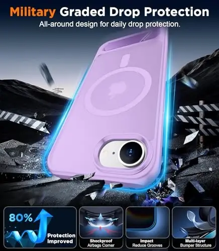 Temdan Magnetic Compatible with iPhone 16E Case, [Built-in Invisible Kickstand][Compatible with MagSafe][Military Grade Shockproof] Slim Translucent Matte Case for iPhone 16E 6.1