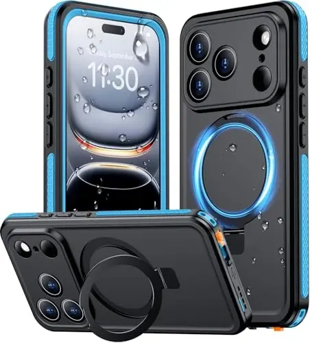 Temdan Magnetic Compatible with iPhone 17 Pro Case,Waterproof Built-in Screen & Camera Protector IP68 Underwater Full Body 17FT Military Dropproof Shockproof Phone Case 6.3