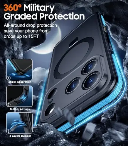 Temdan Magnetic Compatible with iPhone 17 Pro Case,Waterproof Built-in Screen & Camera Protector IP68 Underwater Full Body 17FT Military Dropproof Shockproof Phone Case 6.3