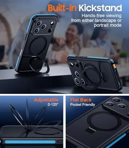 Temdan Magnetic Compatible with iPhone 17 Pro Case,Waterproof Built-in Screen & Camera Protector IP68 Underwater Full Body 17FT Military Dropproof Shockproof Phone Case 6.3