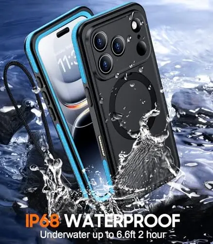 Temdan Magnetic Compatible with iPhone 17 Pro Case,Waterproof Built-in Screen & Camera Protector IP68 Underwater Full Body 17FT Military Dropproof Shockproof Phone Case 6.3