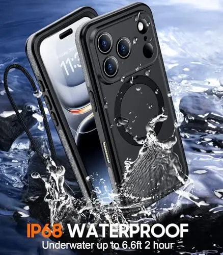 Temdan Magnetic Compatible with iPhone 17 Pro Case,Waterproof Built-in Screen & Camera Protector IP68 Underwater Full Body 17FT Military Dropproof Shockproof Phone Case 6.3