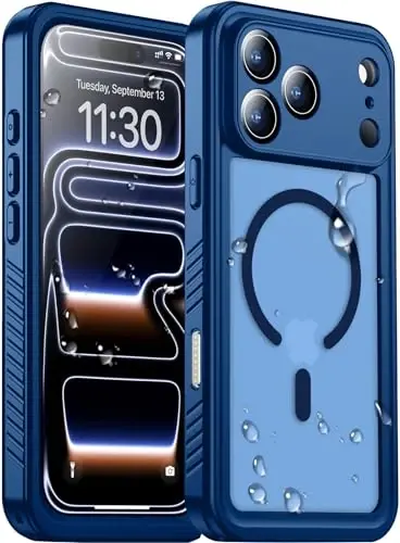 Temdan Magnetic Compatible with iPhone 17 Pro Case,Waterproof Built-in Screen & Camera Protector IP68 Underwater Full Body Military Dropproof Translucent Matte Phone Case 6.3