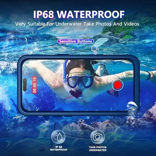 Temdan Magnetic Compatible with iPhone 17 Pro Case,Waterproof Built-in Screen & Camera Protector IP68 Underwater Full Body Military Dropproof Translucent Matte Phone Case 6.3