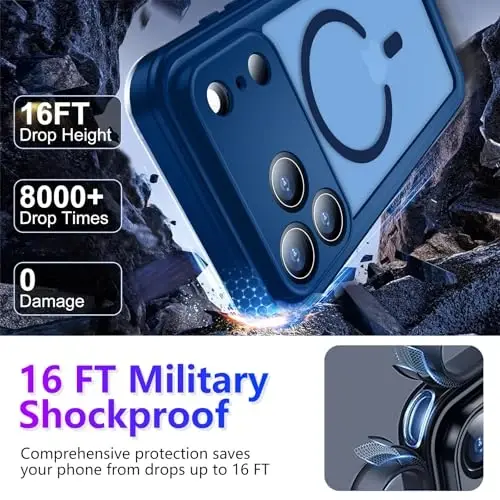 Temdan Magnetic Compatible with iPhone 17 Pro Case,Waterproof Built-in Screen & Camera Protector IP68 Underwater Full Body Military Dropproof Translucent Matte Phone Case 6.3