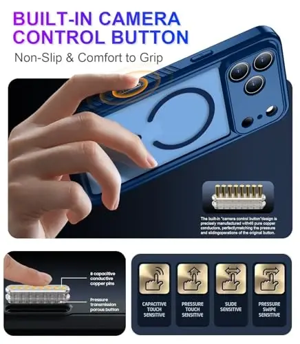 Temdan Magnetic Compatible with iPhone 17 Pro Case,Waterproof Built-in Screen & Camera Protector IP68 Underwater Full Body Military Dropproof Translucent Matte Phone Case 6.3