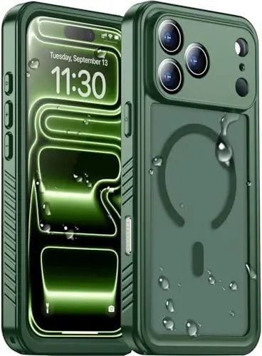 Temdan Magnetic Compatible with iPhone 17 Pro Case,Waterproof Built-in Screen & Camera Protector IP68 Underwater Full Body Military Dropproof Translucent Matte Phone Case 6.3