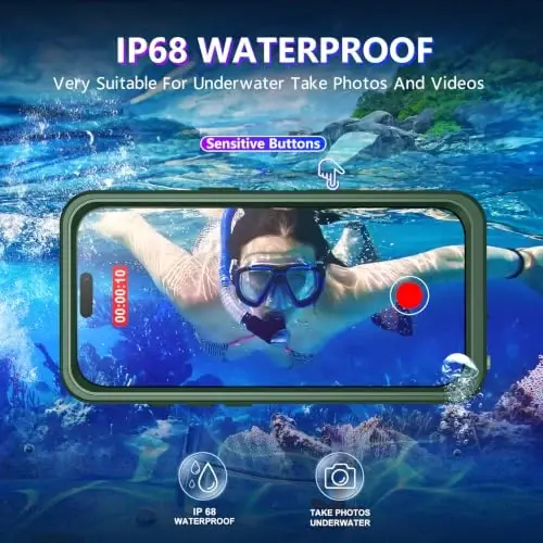 Temdan Magnetic Compatible with iPhone 17 Pro Case,Waterproof Built-in Screen & Camera Protector IP68 Underwater Full Body Military Dropproof Translucent Matte Phone Case 6.3