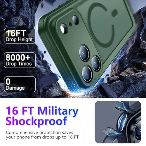 Temdan Magnetic Compatible with iPhone 17 Pro Case,Waterproof Built-in Screen & Camera Protector IP68 Underwater Full Body Military Dropproof Translucent Matte Phone Case 6.3