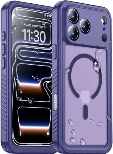 Temdan Magnetic Compatible with iPhone 17 Pro Case,Waterproof Built-in Screen & Camera Protector IP68 Underwater Full Body Military Dropproof Translucent Matte Phone Case 6.3