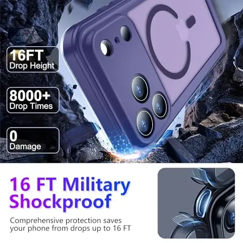 Temdan Magnetic Compatible with iPhone 17 Pro Case,Waterproof Built-in Screen & Camera Protector IP68 Underwater Full Body Military Dropproof Translucent Matte Phone Case 6.3