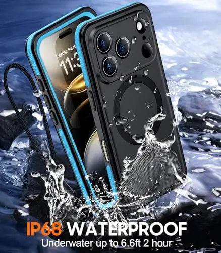 Temdan Magnetic Compatible with iPhone 17 Pro Max Case,Waterproof Built-in Screen & Camera Protector IP68 Underwater Full Body 17FT Military Dropproof Shockproof Phone Case 6.9