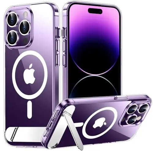 Temdan Magnetic for iPhone 14 Pro Max Case Clear, [Built in Hidden Kickstand] [Compatible with Magsafe] [Not Yellowing] [Military Drop Protection] Shockproof Slim Phone Case for 14 Pro Max 6.7