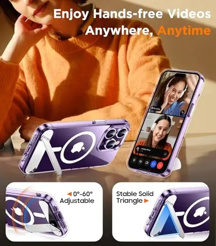 Temdan Magnetic for iPhone 14 Pro Max Case Clear, [Oʻrnatilgan yashirin tayanch] [Magsafe bilan mos] [Sargʻaymaydi] [Harbiy darajadagi tushishdan himoya] Zarba oʻtkazmaydigan ingichka telefon qutisi 14 Pro Max 6.7