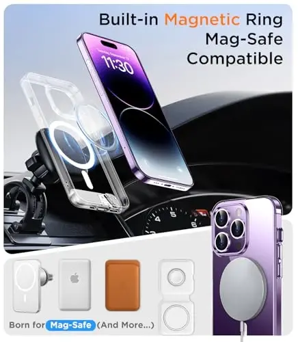 Temdan Magnetic for iPhone 14 Pro Max Case Clear, [Oʻrnatilgan yashirin tayanch] [Magsafe bilan mos] [Sargʻaymaydi] [Harbiy darajadagi tushishdan himoya] Zarba oʻtkazmaydigan ingichka telefon qutisi 14 Pro Max 6.7