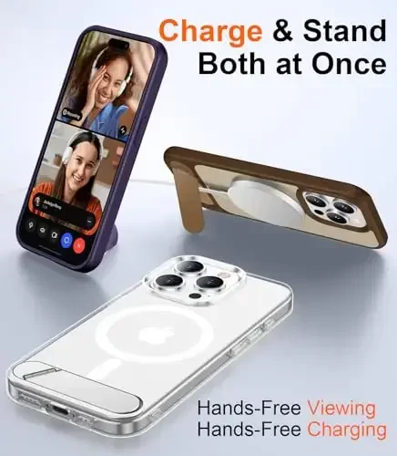 Temdan Magnetic for iPhone 15 Pro Max Case Clear, [Built in Hidden Kickstand] [Magsafe bilan mos] [Sarg'aymaydi] [Harbiy darajadagi zarbadan himoya] Zarba o'tkazmaydigan ingichka telefon qutisi 15 Pro Max 6.7