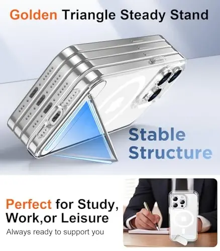 Temdan Magnetic for iPhone 15 Pro Max Case Clear, [Built in Hidden Kickstand] [Magsafe bilan mos] [Sarg'aymaydi] [Harbiy darajadagi zarbadan himoya] Zarba o'tkazmaydigan ingichka telefon qutisi 15 Pro Max 6.7
