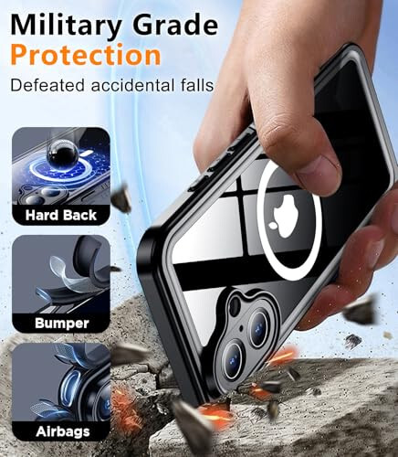 Temdan Magnetic for iPhone 16 Case Waterproof,Built-in Screen Protector[IP68 Underwater][Upgrade Military Dropproof][Compatible with MagSafe] Full Body Shockproof for Phone Case 6.1''- Black - 4